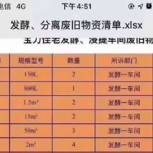 50立方发酵罐4台，15立方发酵罐2台，1.5立方发酵罐2台，资料齐全，安装未用，需要的联系